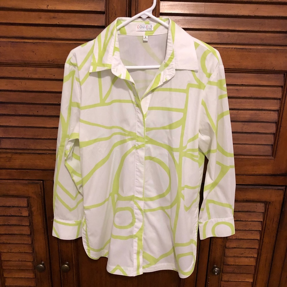 Finley Couleur Lime & White Blouse - Size Medium 💚